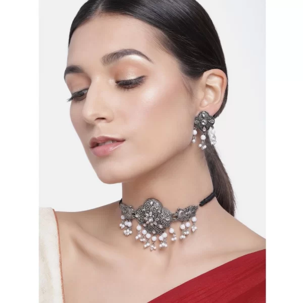 Generic Women's Rose Gold Plated Alloy Necklace & Earings Set (Silver & White)