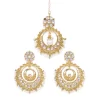 Women's Rose Gold Plated Alloy Kundan Earrings & Mangtikka (White)