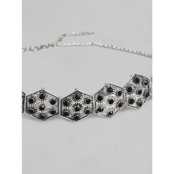 Women's Rose Gold Plated Alloy Choker (Silver & Black)