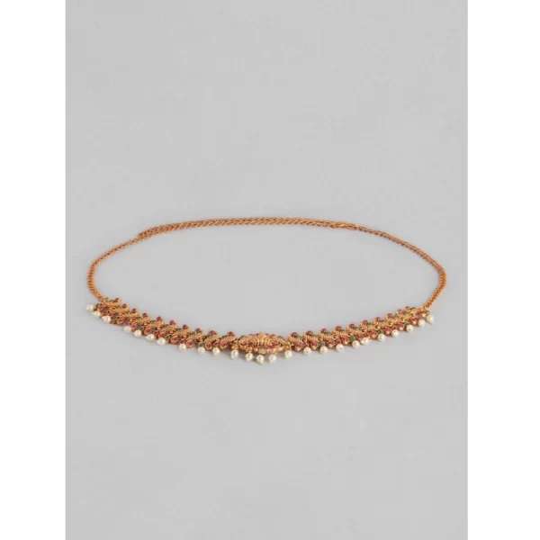 Women's Rose Gold Plated Alloy Hip Belt Kamarband (Red & Green)