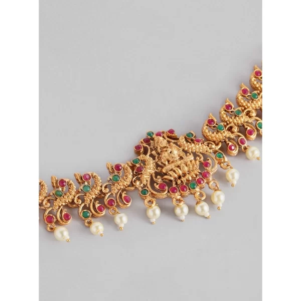 Women's Rose Gold Plated Alloy Hip Belt Kamarband (Red & Green)