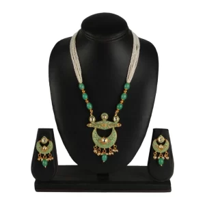 Generic Women’s Rose Gold Plated Alloy Necklace & Earings Set (Green)
