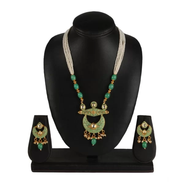 Generic Women's Rose Gold Plated Alloy Necklace & Earings Set (Green)