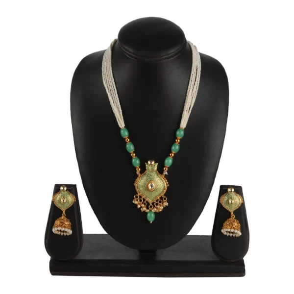 Generic Women's Rose Gold Plated Alloy Necklace & Earings Set (Green)
