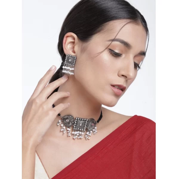 Women's Rose Gold Plated Alloy Necklace & Earings Set (Silver)