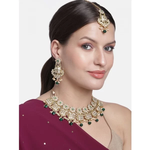 Generic Women's Rose Gold Plated Alloy Necklace & Earings Set (Green)
