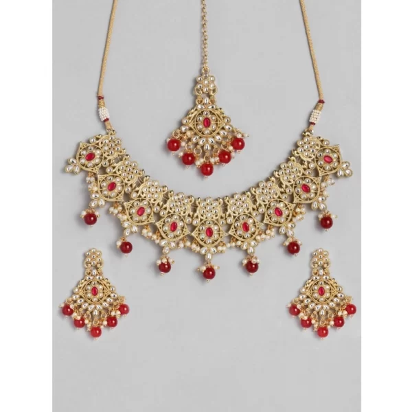 Generic Women's Rose Gold Plated Alloy Necklace & Earings Set (Red)