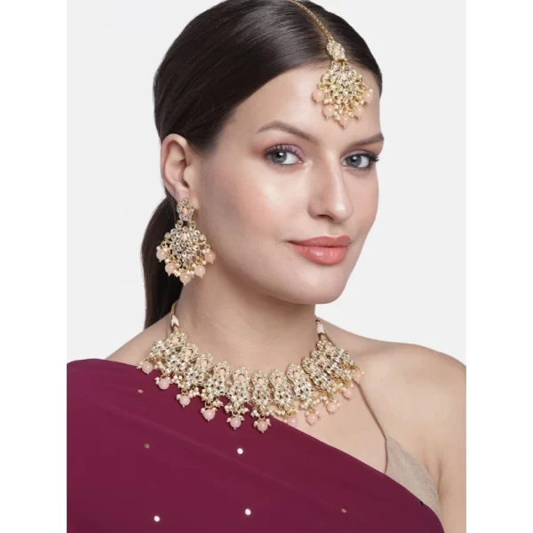 Women's Rose Gold Plated Alloy Necklace & Earings Set (Pink)