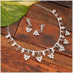 Generic Women’s Rose Gold Plated Brass Necklace & Earings Set (Silver)