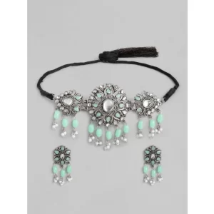 Generic Women’s Rose Gold Plated Alloy Necklace & Earings Set (Light Green)