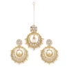 Women's Rose Gold Plated Alloy Kundan Earrings & Mangtikka (White)