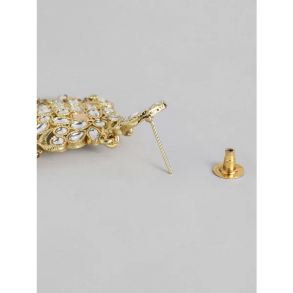 Women's Rose Gold Plated Alloy Kundan Earrings & Mangtikka (White)