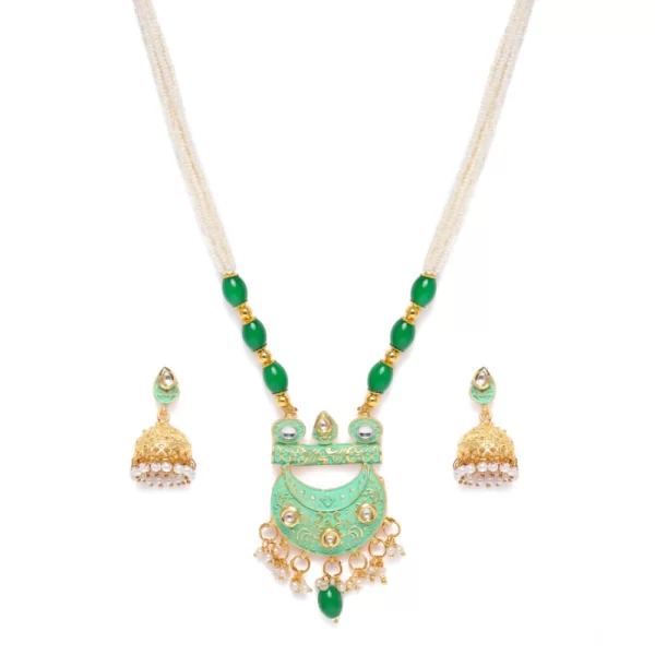 Generic Women's Rose Gold Plated Alloy Necklace & Earings Set (Green)