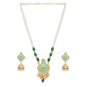 Generic Women’s Rose Gold Plated Alloy Necklace & Earings Set (Green)