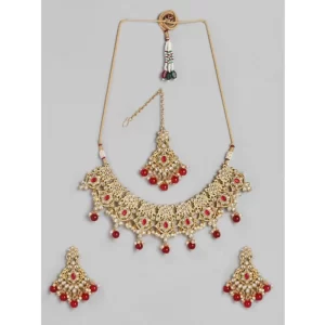 Generic Women’s Rose Gold Plated Alloy Necklace & Earings Set (Red)