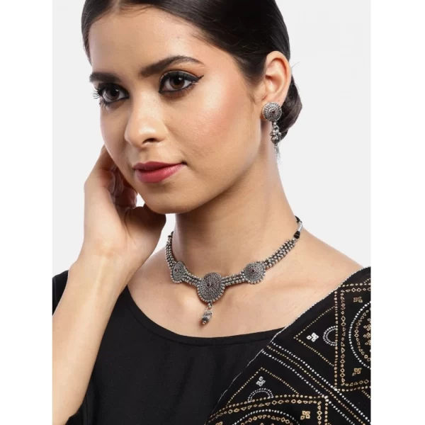 Women's Rose Gold Plated Alloy Necklace & Earings Set (Silver)