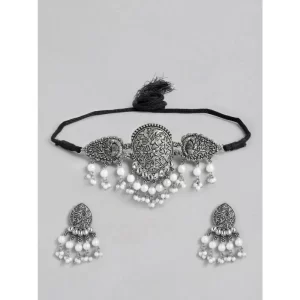 Generic Women’s Rose Gold Plated Alloy Necklace & Earings Set (Silver)