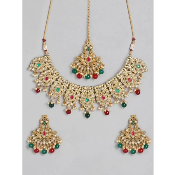 Generic Women's Rose Gold Plated Alloy Necklace & Earings Set (Light Green)