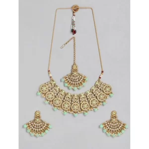 Generic Women’s Rose Gold Plated Alloy Necklace & Earings Set (Light Green)