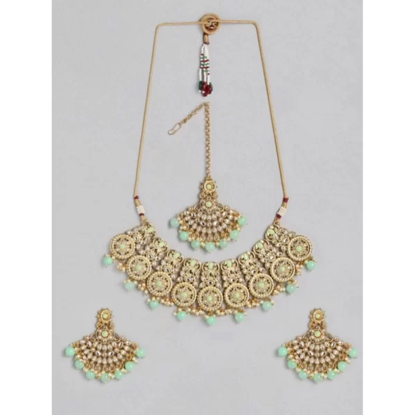 Generic Women's Rose Gold Plated Alloy Necklace & Earings Set (Light Green)