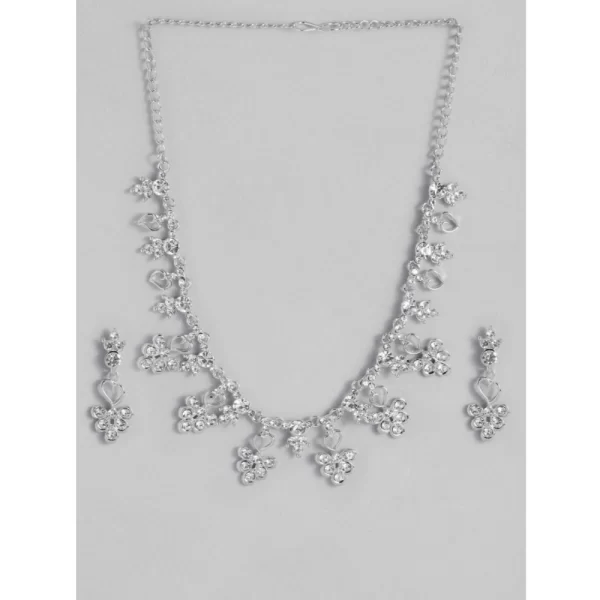 Women's Rose Gold Plated Brass Necklace & Earings Set (Silver)