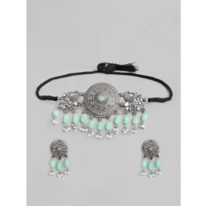 Generic Women’s Rose Gold Plated Alloy Necklace & Earings Set (Light Green)