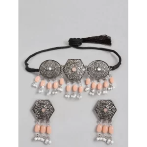 Generic Women’s Rose Gold Plated Alloy Necklace & Earings Set (Orange)