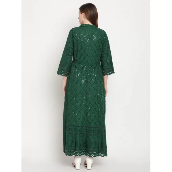 Women's Casual 3/4th Sleeve Embroidered Cotton Kurti (Dark Green)