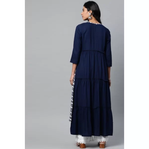 Women's Casual 3/4 th Sleeve Geometric Rayon Kurti (Navy Blue)