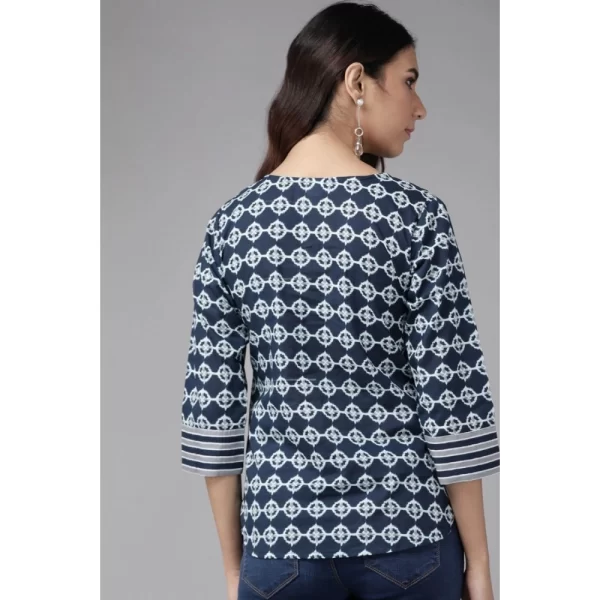 Women's Casual 3/4 th Sleeve Floral Printed Cotton Top (Blue)