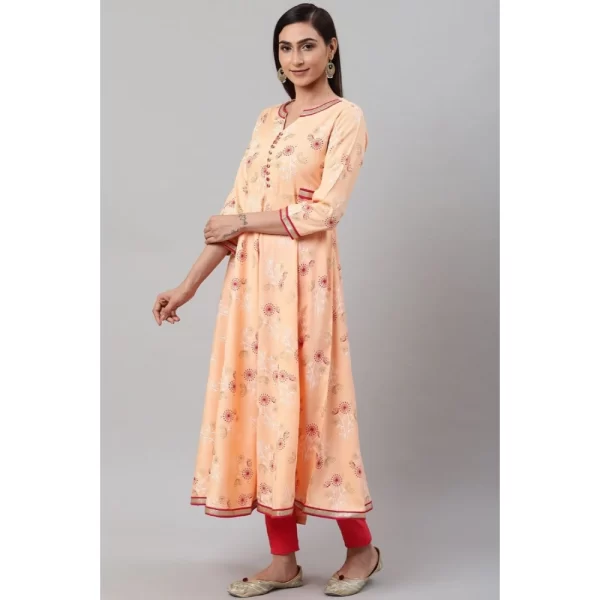 Women's Casual 3/4 th Sleeve Floral Printed Rayon Kurti (Peach)