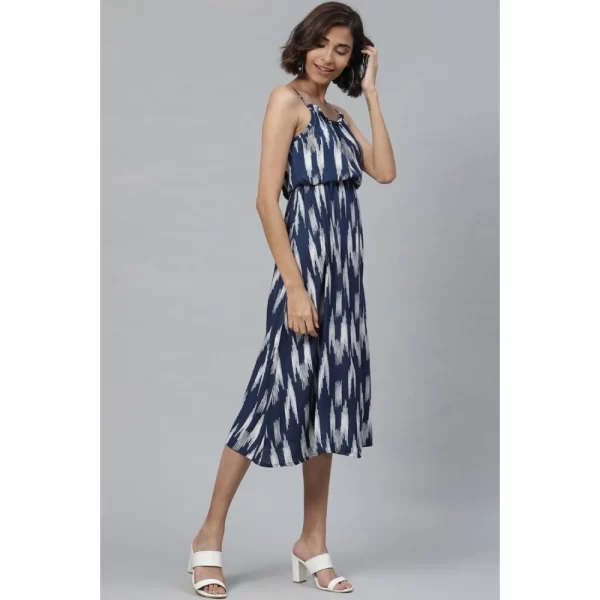 Women's Casual Sleeveless Ikat Print Rayon Dress (Blue)