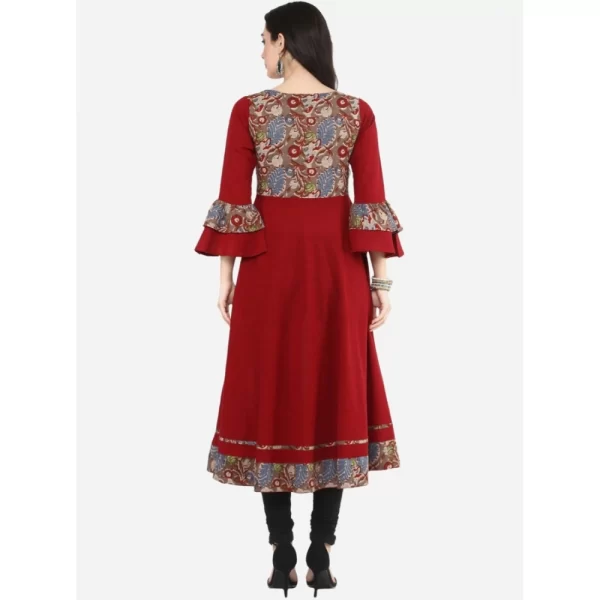 Women's Casual Bell Sleeves Printed Cotton Kurti (Maroon)