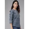Women's Casual 3/4 th Sleeve Floral Printed Cotton Top (Blue)