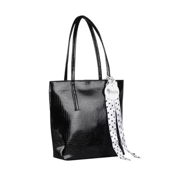 Generic Women's Polyurethane Textured, Croc Shoulder Bag (Black)