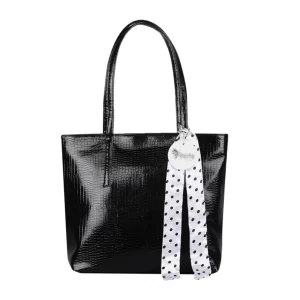 Generic Women’s Polyurethane Textured, Croc Shoulder Bag (Black)