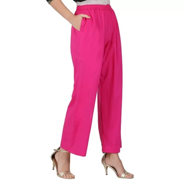 Women's Casual Cotton Cambric Solid Elastic Palazzo Trousers (Pink)