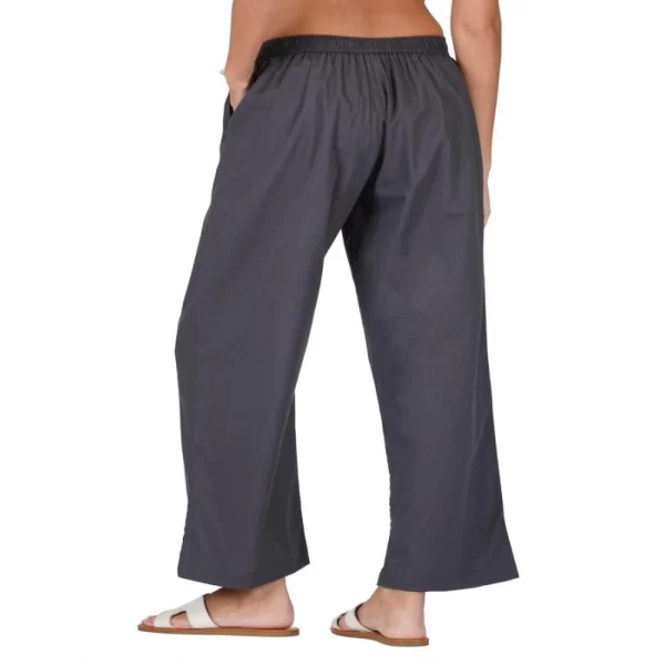 Women's Casual Cotton Cambric Solid Elastic Palazzo Trousers (Dark Grey)