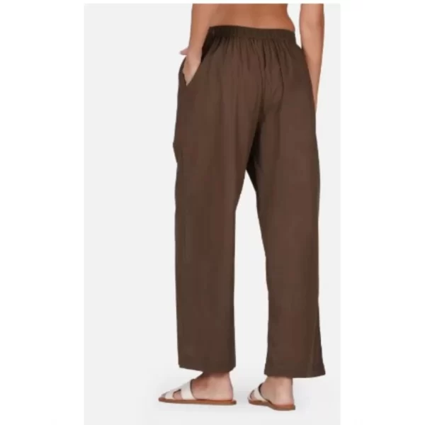 Women's Casual Cotton Cambric Solid Elastic Palazzo Trousers (Brown)