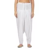 Women's Casual Cotton Cambric Solid Drawstring Bottomwear (White)