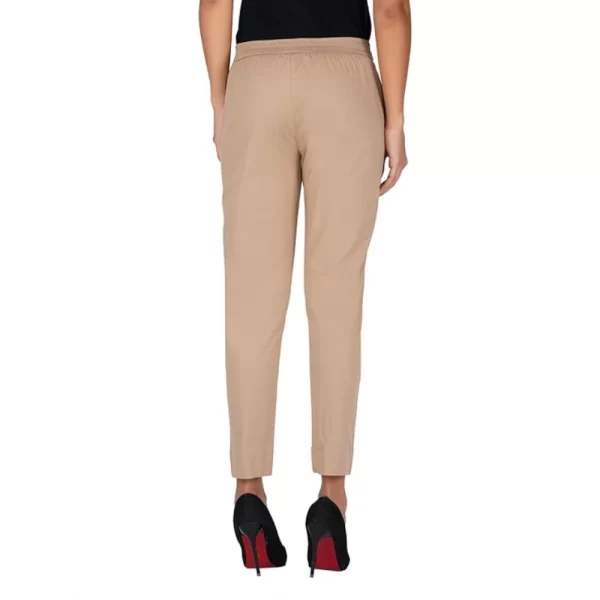 Women's Casual Cotton Lycra Solid Trouser Pants (Beige)