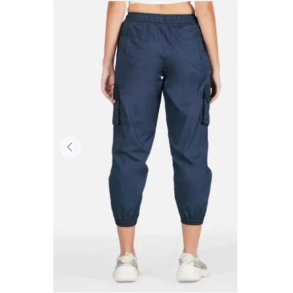 Women's Casual Cotton Solid Elastic with Drawstring Cargo Pants (Navy Blue)