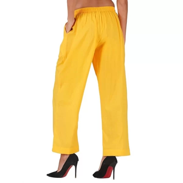 Women's Casual Cotton Cambric Solid Elastic Palazzo Trousers (Yellow)