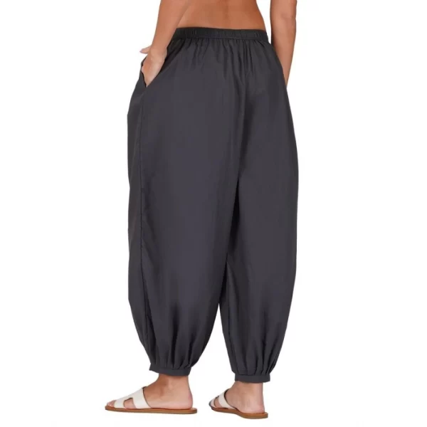 Women's Casual Cotton Cambric Solid Elastic Patiala Harem Pants (Dark Grey)