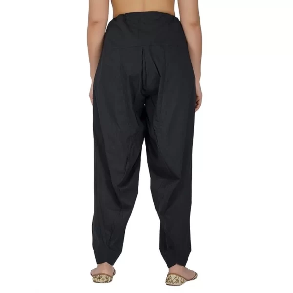 Women's Casual Cotton Cambric Solid Drawstring Bottomwear (Black)