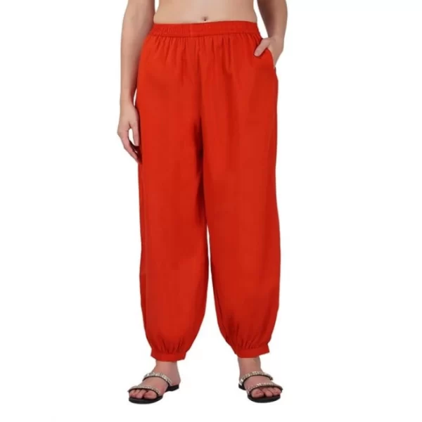 Generic Women's Casual Cotton Cambric Solid Elastic Waist Patiala Harem Pants (Rust)