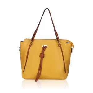 Generic Women’s Faux Leather Textured Tote Bag (Yellow)