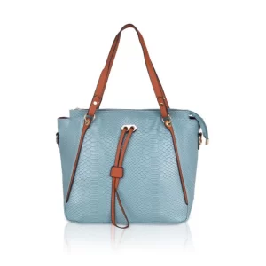 Generic Women’s Faux Leather Textured Tote Bag (Blue)