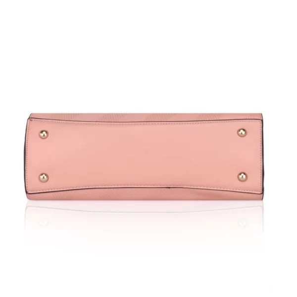 Women's Faux Leather Textured Adjustable Long Belt Handbag (Pink)