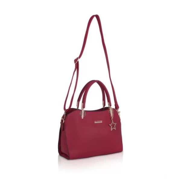 Women's Faux Leather Solid Handbag (Maroon)